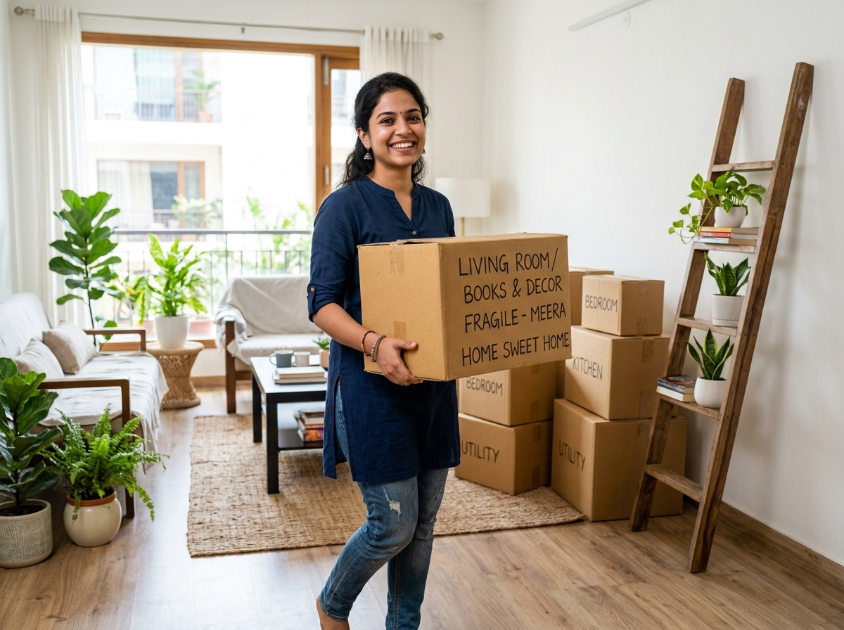 Indian home relocation with boxes